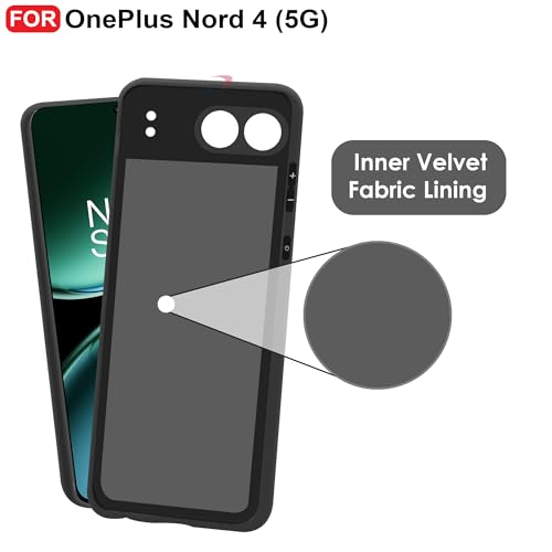 Image of CEDO Back Cover for OnePlus Nord 4 (5G) | Camera Bump Protection & Inner Velvet Fabric Lining | Ultra Slim Matte Soft Rubberised Case Cover (Black)