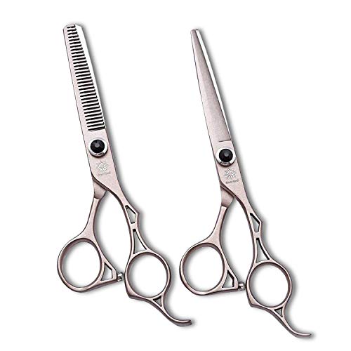 6'' Professional Hair Shears Kit - Hair Cutting Scissors Barber/Hairdressing Thinning Shears Set Salon Razor Edge Mustache/ Beard Clipping Shears with Fine Adjustment Screw by Dream Reach (Rose Gold)