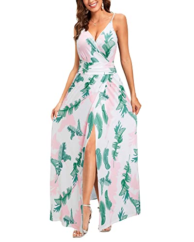 Image of Newshows Women's 2026 Lightweight Summer Wedding Guest Beach Vacation Casual V Neck Split Flowy Maxi Dress