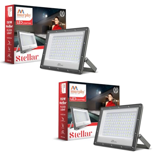 Image of Murphy Stellar 200W LED Flood Light with 2-Year Warranty | Cool White | High Brightness Outdoor LED for Security, Landscape, Warehouse, Backyard| IP66 Waterproof | BIS Approved - Pack of 2
