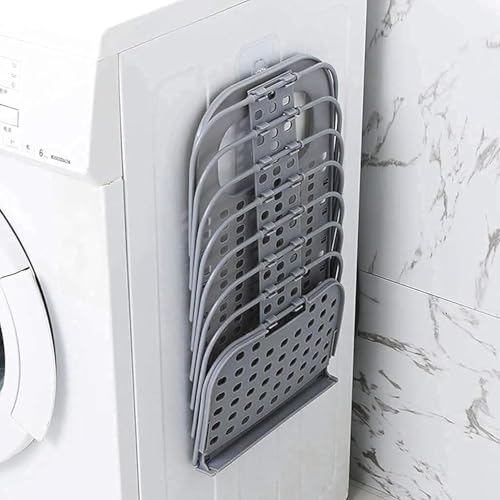 Image of Wall Mounted Bathroom Hanging Mesh Laundry Basket Toiletry Organization Washing Bin Home Portable Magic Sticker Plastic Laundry Hamper Bag for Bathroom Dirty Clothes
