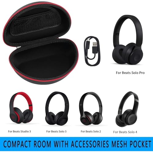 Headphone Case Compatible with Beats Solo 4, Studio Pro, Solo3, Studio3, Solo2, Solo Pro - Protective Storage Box with Waterproof Zipper for Bluetooth Headphones - Black
