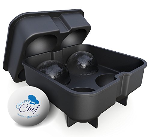 Silicone Ice Ball Maker Mold – Tray of 4 Round Shapes Silicone Large Ice Cube Balls 4x1.7 inch – Great for Parties Whiskey and all Cold Beverages Premium Bar Accessory - Chuzy Chef