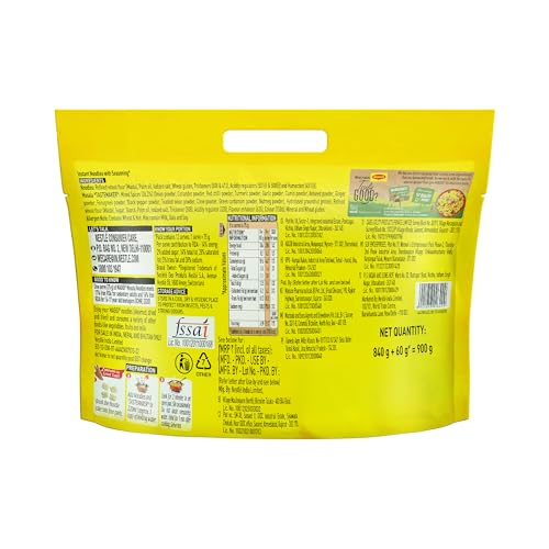 MAGGI 2-Minute Instant Noodles, Masala Noodles With Goodness Of Iron, Made With Choicest Quality Spices, Favourite Masala Taste, 840/900g Pouch (Pack of 12, 70/75g each) (weight may vary)