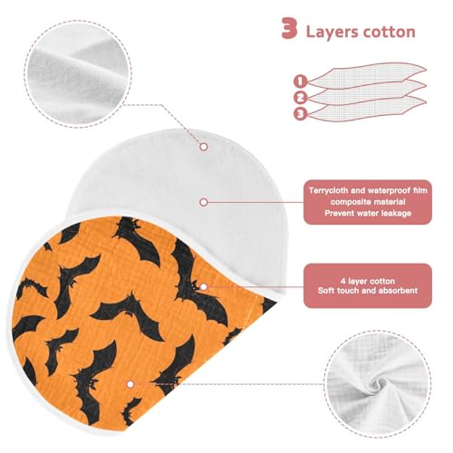 2 Pack Muslin Burp Cloths Halloween Bat Orange Cotton Baby Burp Cloths Absorbent Burping Cloth Soft Spit Up Rags for Newborn Must Haves, Large 22" x 11"3