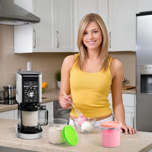 Image of 4 Pack Creami Deluxe Pints with Lids, 24 Oz Creami Pints Compatible with NC500 NC501 Series Ice Cream Makers Machine Accessories, BPA-Free & Dishwasher Safe(pink /blue /green /yellow)