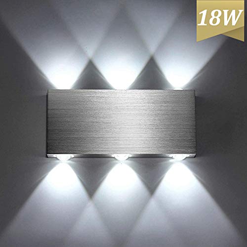Lightess Applique Murale LED 18W Intérieur Lampe Murale Moderne Carré Up Down en Aluminium Eclairage Décoration Lumière pour Chambre a Coucher Bureau Lit Couloir Salon Hôtel Bar Blanc Froid