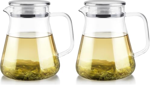 Image of Teabloom One-Touch Tea Maker, 2-in-1 Teapot and Kettle with Stainless Steel Filter Lid for Loose Tea - Stain-Free Borosilicate Glass Teapot (27 Oz) - Tea Connoisseur's Choice (Pack of 2)