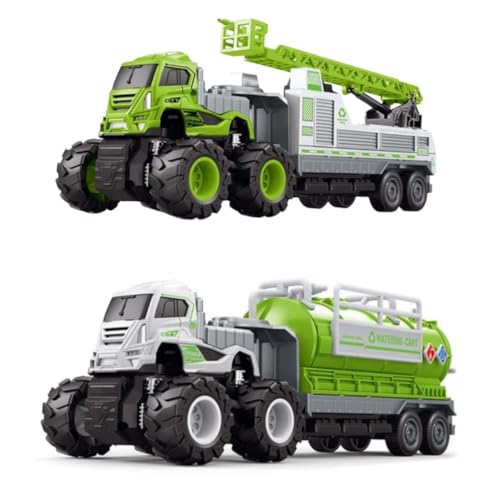 Image of Sanitation Combo Truck 1:43 Metal Toys Alloy Diecast Truck Set Toy, Diecast Miniature Car Model Best Birthday Gift for Kids [Multicolor =Pack of 2 Truck]