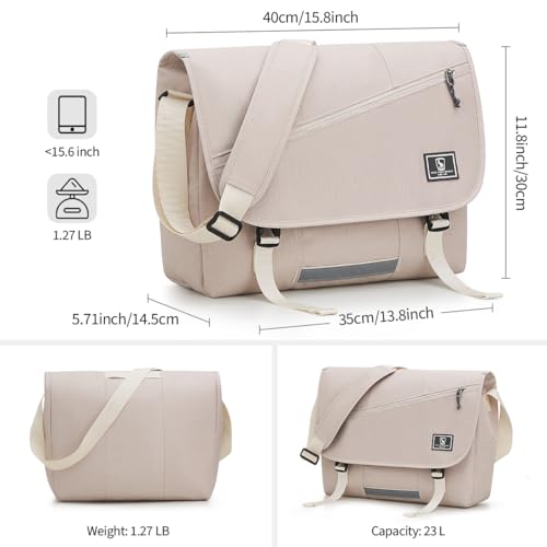 Image of OIWAS Messenger Bag for Women 15.6 Inch Laptop Crossbody Bag for Men, White | Casual Satchel Shoulder Bag Briefcase with Water Bottle Pocket & Reflective strips for Travel Work Outdoor Activities