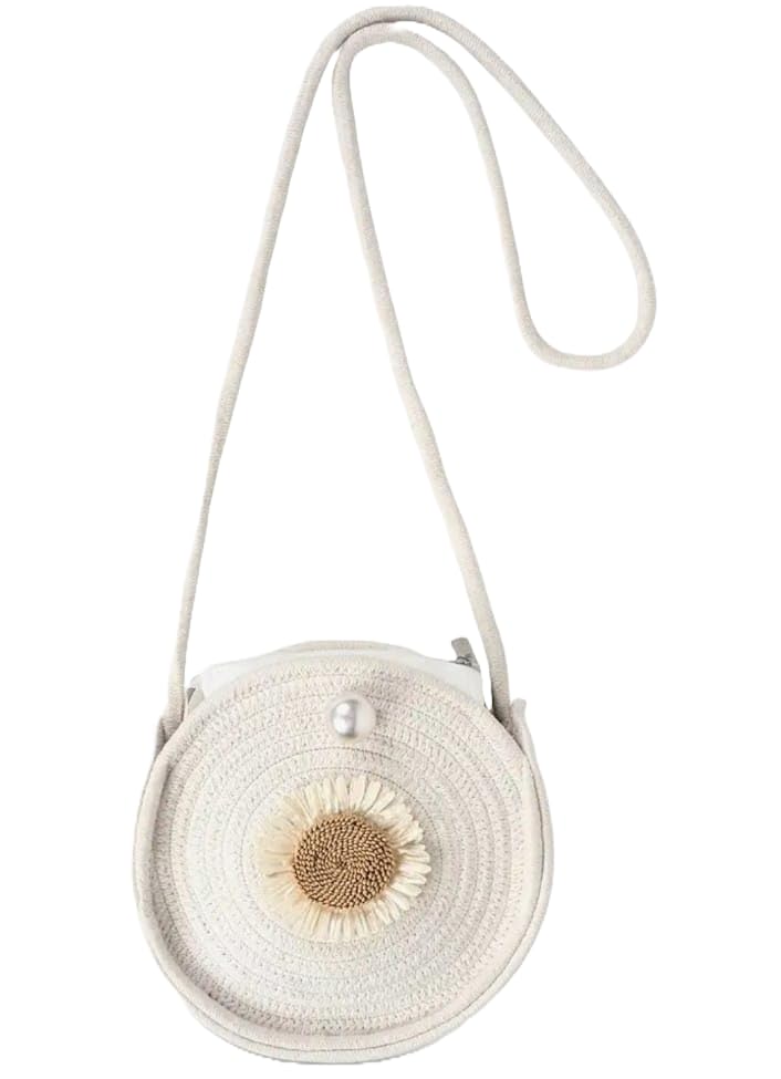 Womens Round Jute Sling Bag with Pompom, Girls Shoulder Purse, Small Handbag, Small shopping bag for ladies, Cross-body and shoulder sling bag,(White) (B0D8QH5VXZ) Amazon Price History, Amazon Price Tracker