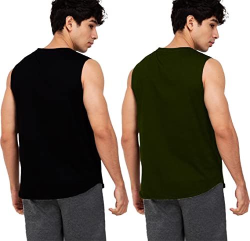 Image of Solid Sleeveless Cotton Regular Fit Mens Stylish Top Tanks Vest T-Shirt (Combo Pack of 2)