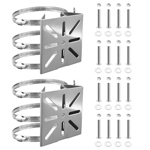 SJUNJIE Support Caméra Extérieur 2 Ensembles Universel Montage sur Poteau Vertical 6 Anneaux Réglables pour Caméras de Vidéosurveillance Support Camera Exterieur Gouttiere