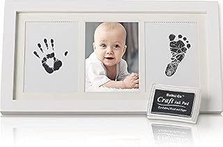 Beautiful Baby Handprint Kit & Footprint Photo Frame for Newborn Girls and Boys, Unique Baby Shower Gifts Set for Registry, Memorable Keepsake Box Decorations for Room Wall or Nursery Decor
