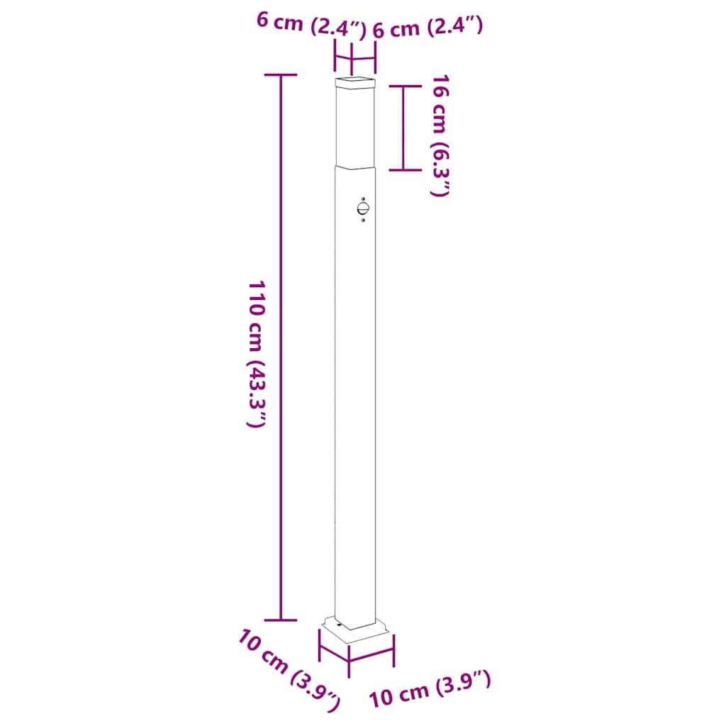 Lámpara de bolardo con sensor de 110 cm, color negro, acero inoxidable, IP44, detector de movimiento, ángulo de detección de 110°, alcance de 8 a 12 m, para jardín, terraza, iluminación de