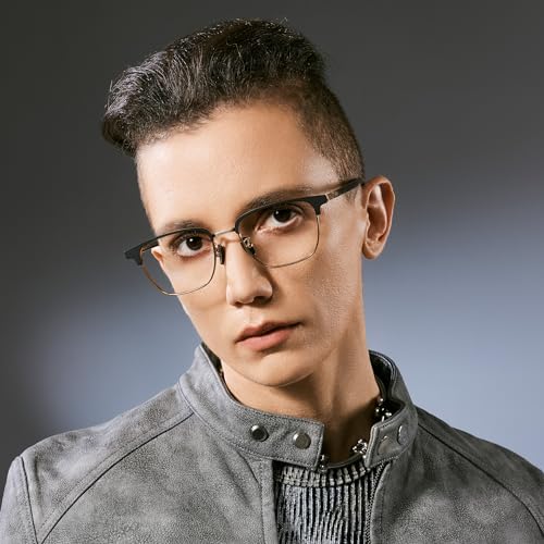 Image of Cyxus Pure Titanium Half Rim Glasses, Luxury Horn Textured Temples, Elegant Semi-Rimless Eyewear, Clear Lens Optical Frame