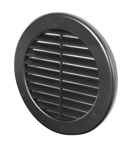 Awenta Cubierta de rejilla de ventilación de plástico de 100 mm, color negro con mosquitera de rejilla de insectos, cubiertas de agujeros de tornillo para un mejor aspecto