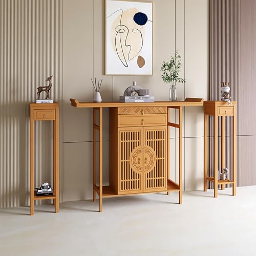 Table d'autel de méditation bouddhiste sculptée avec niche de Bouddha traditionnel