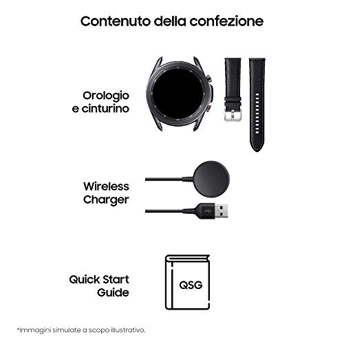 Samsung Galaxy Watch3 Smartwatch Bluetooth, Cassa 41mm acciaio, cinturino pelle, Rilevamento cadute, Monitoraggio sport, Batteria 247 mAh, IP68, Argento (Mystic Silver) [Versione Italiana]