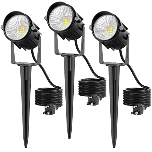 Outdoor Landscape Lighting LED Spotlights, Spot Lights Outdoor for Yard Tree Pathway Lawn Flags House, 120 Voltage Waterproof Garden Landscape Lights with Plug in Cord 2700K Warm White, 3 Pack