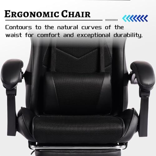 Image of Gaming Desk Chair for Adults, Ergonomic Gaming Chair with Footrest & Headrest and Lumbar Support, Leather Material Height Adjustable Computer Video Game Chairs (Black Upgrade)