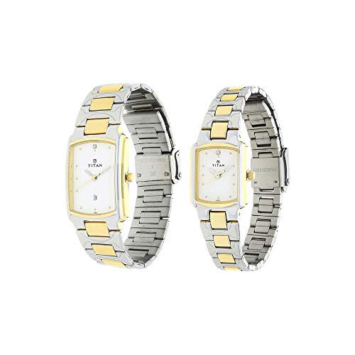Titan Quartz Analog with Date White Dial Stainless Steel Strap Watch for Couple-NS19552955BM01P - Image 3
