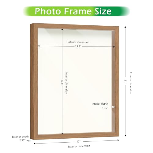 FrameWorks 16" x 20" Original Golden Oak Wooden Shadow Box Frame – Soft Felt Back, Tempered Glass, and Included Elegant White Ball Push Pins
