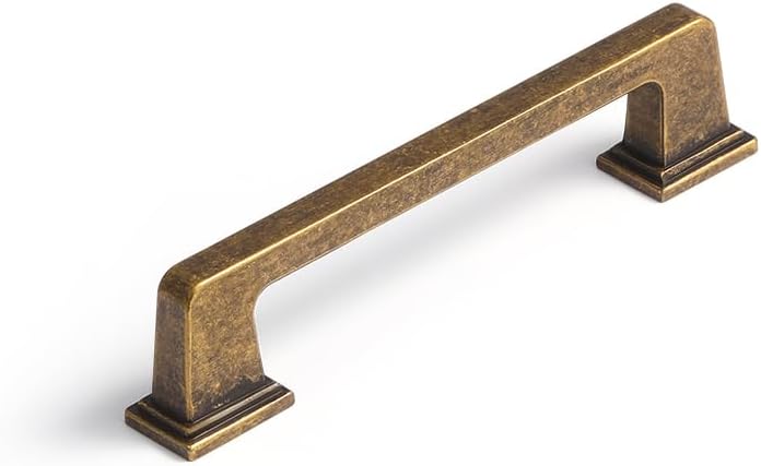 10 Pack Antique Brass Cabinet Pulls 3.78" Hole Center Retro Vintage Cabinet Handles Square Drawer Pulls Cupboard Kitchen Hardware