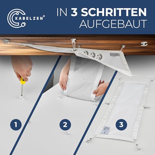 Kabelnetz Schreibtisch für Kabelmanagement, Kabelkanal flexibel - ideal für Kabelorganisation - Kabel verstecken unter dem Tisch, Kabelhalter inkl. Kabelschlauch, weiß