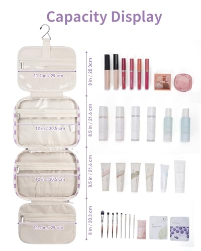 Image of Narwey Large Hanging Toiletry Bag Travel Makeup Bag Cosmetic Organizer for Women and Girls, Z-Purple Checkerboard, Large
