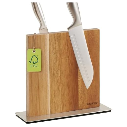 Praknu Ceppo Coltelli da Cucina Magnetico - Portacoltelli in Legno di Acacia FSC® - Extra Forte Su Entrambi i Lati - Antiscivolo e Salvaspazio