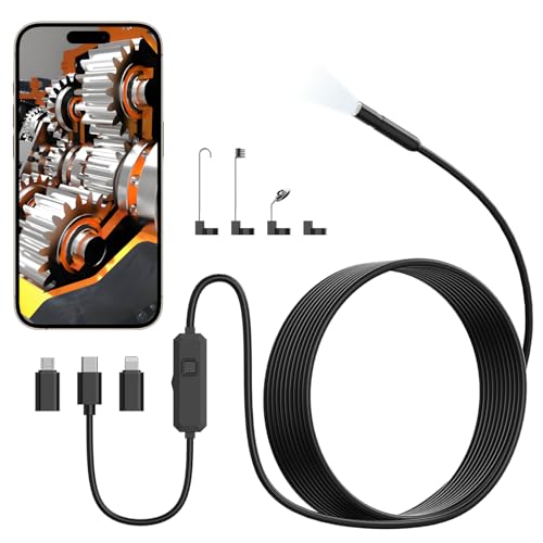 TOPDC Endoscope Camera with Light, 1920P HD Scope Camera, 8 LED Adjustable Inspection Borescope for Android and iOS, 16.4ft Semi-Rigid Snake Cable, IP67 Waterproof 16.4ft / 7.9mm