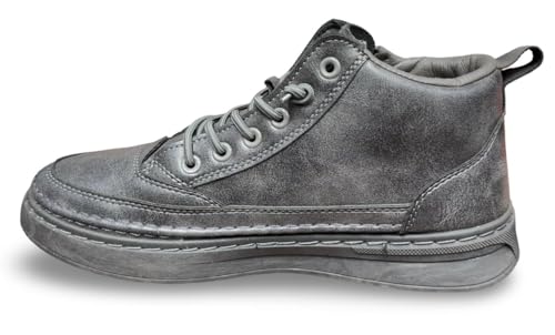 Image of High-Top Leather Sneakers, Lace-Up Casual Boots with Padded Collar, Herringbone Sole Pattern