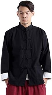 Idopy Men`s Chinese Traditional Linen Cotton Tai Chi Kung Fu Mandarin Collar Frog-Button Shirt
