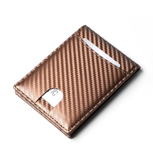 Image of Slim Bifold Wallet for man with Money Clip - RFID Blocking, Multiple Credit Card Pockets - Sleek and Versatile Design - Genuine Leather - Ideal for Cash and Cards (Carbon FIber Brown - Brown)