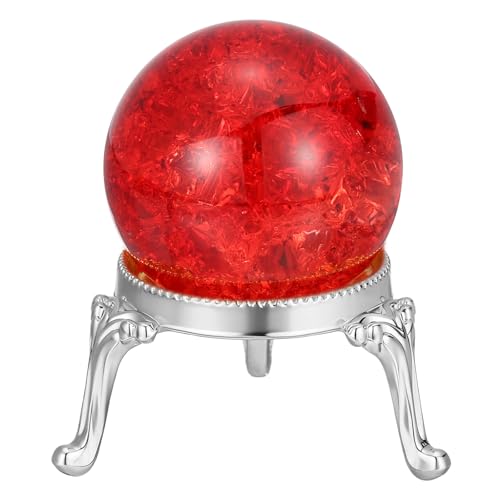 Boule de cristal 40mm haut de gamme en verre craquelé et socle en métal précieux