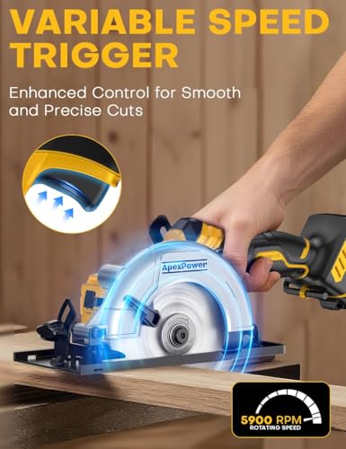 Brushless Cordless Circular Saw, for DeWalt 20V Max Battery, 6-Inch Aluminum Alloy Blade, 5900 RPM, 4.2 Lbs Lightweight, Cutting Depth 2-1/20\" (90°), 0-90° Bevel, Hex Wrench, Rip Guide, for Wood, PVC - Thumbnail 2