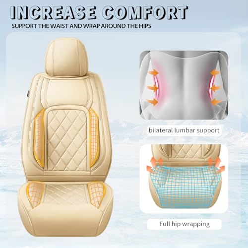 Image of Fit Equinox Car Seat Covers Compatible with Chevy Equinox 2011-2026, Premium Leather Breathable, Wear Resistant, Airbag Compatible, All-Weather Protection & Full Coverage, 2 Front Seat Beige