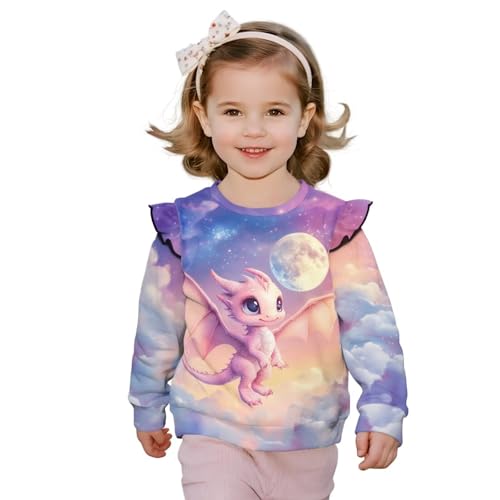 Xpyiqun Sweatshirt Girls Crew Neck Pullover Novelty Ruffle Shoulder Sweatshirts for Kids 1-8Y Long Sleeve