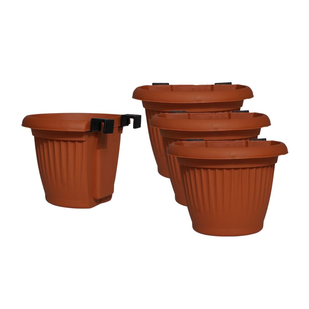 Harshdeep Railing Planters for Home Decoration - Bello - Indoor Outdoor Home Balcony Garden Decor UV Resistant Hanging Flower Pot 8 Inch Set of 4 (Terracotta) (B0D54MVW7K) Amazon Price History, Amazon Price Tracker