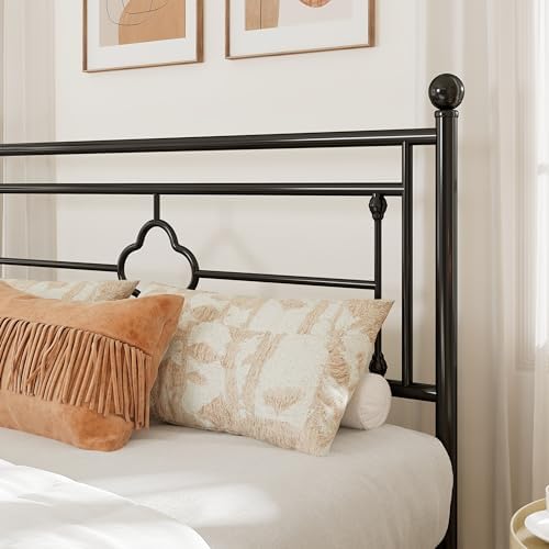 Allewie King Size Metal Platform Bed Frame with Victorian Vintage Headboard and Footboard/Mattress Foundation/Under Bed Storage/No Box Spring Needed/Noise-Free/Easy Assembly, Black