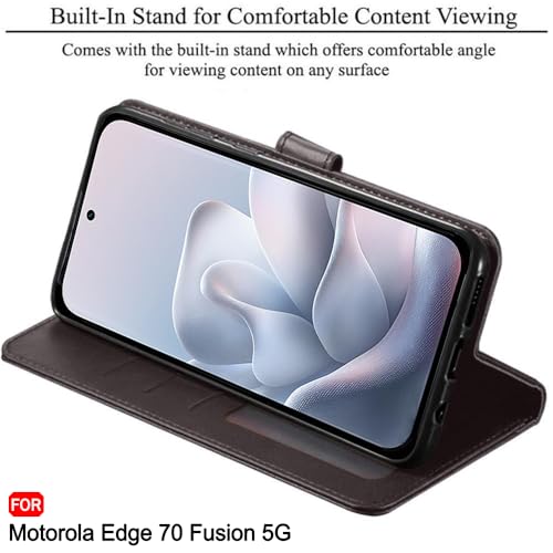 Image of TheGiftKart Flip Back Cover Case for Motorola Moto Edge 70 Fusion 5G | Dual-Color Leather Finish | Inbuilt Stand & Pockets | Wallet Style Flip Back Cover Case (Faux Leather, Coffee & Brown)