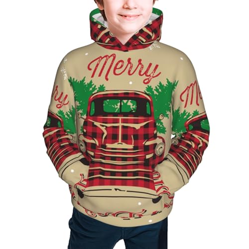 Christmas Vintage Red Truck Kid Hoodies Boys Sweatshirts Girls Pullover with Pocket3