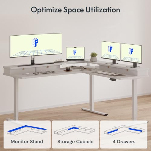 Image of FLEXISPOT Reversible L-Shaped Corner Standing Desk with Monitor Shelf