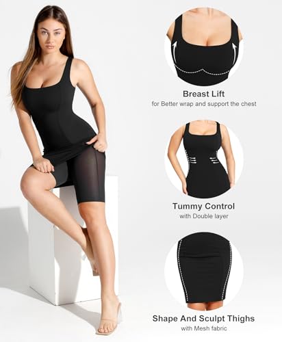 Popilush Shapewear Dress Workwear Built in Shapewear Dress Square Neck Sleeveless Dress 3D HIPS Offer4