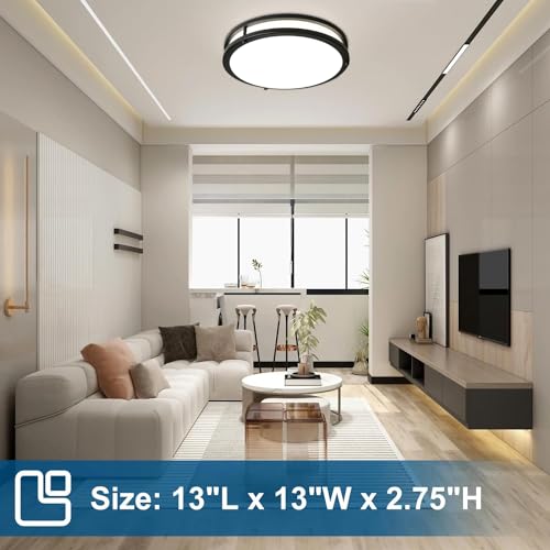 Oowolf LM-US-CT61NB2 2-Pack 36W 13Inch Led Flush Mount Ceiling Light Fixture Dimmable Matte Black thumb #2