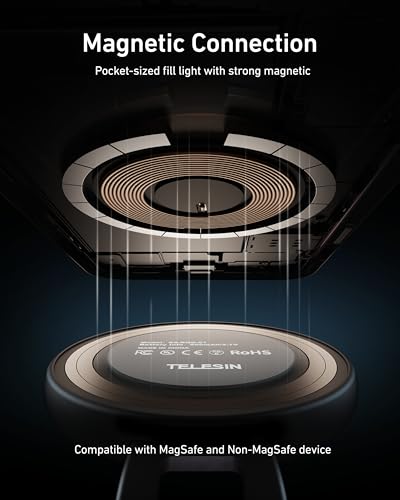 Image of TELESIN C03 Magnetic Phone Beauty Selfie Light Compatible with iPhone Magsafe, CRI97 360 LED Selfie Ring Fill Light with Mirror for Selfies /Photography /TikTok /Zoom Calls /Video Conference(Black)
