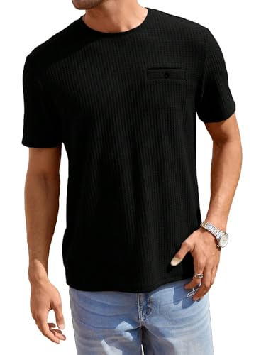 TAGDO Mens Waffle Knitted Crew Neck Regular Fit Tees (Waffle-5154-Black-M) (B0CV52XDTG) Amazon Price History, Amazon Price Tracker