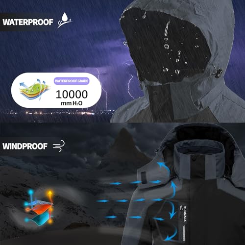 Image of Mens Winter Skiing Jacket 3 in 1 Waterproof Warm Snow Fleece Lining Coat Hooded Windproof Jacket S-6XL