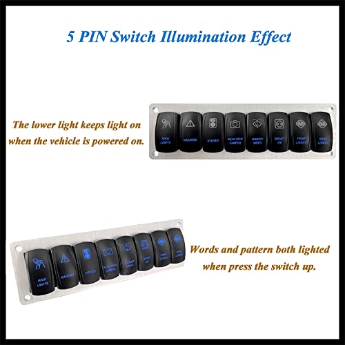 Image of 8 Gang Boat Rocker Switch Panel with Silver Mounting Bracket Blue Led Toggle Switch Panel for Car Truck Van Yacht RV IP66